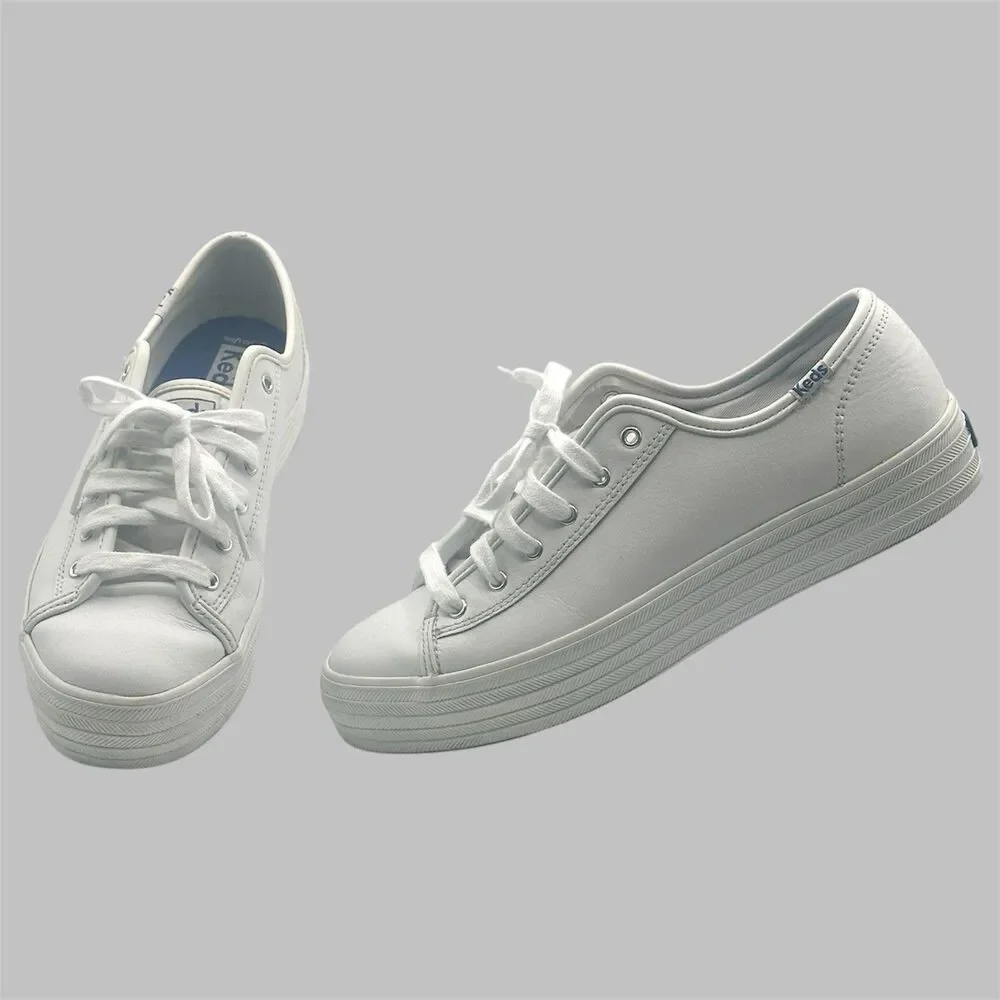 Keds Triple Kick Platform Sneakers White Leather Women’s Size 8 M Shoes WH57310